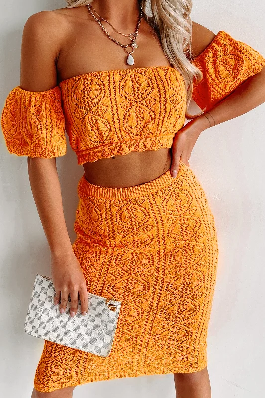 Alongside You Crochet Two Piece Skirt Set (Orange)