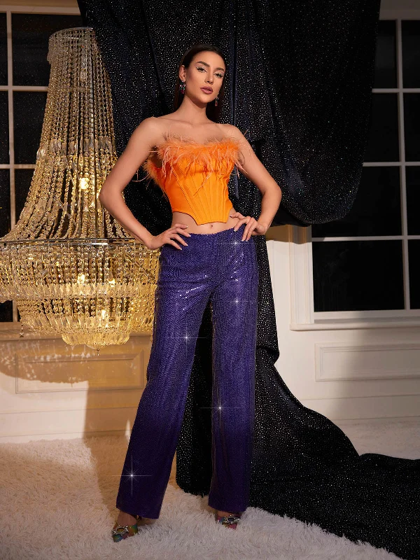 Likan Crop Top Sequin Pants Set