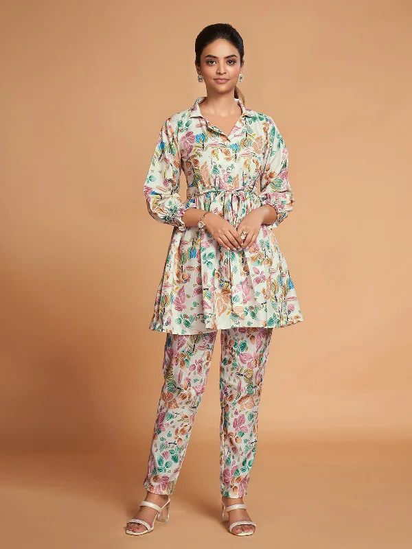 Odette Women Multicolor Rayon Printed Stitched Co-Ord Set