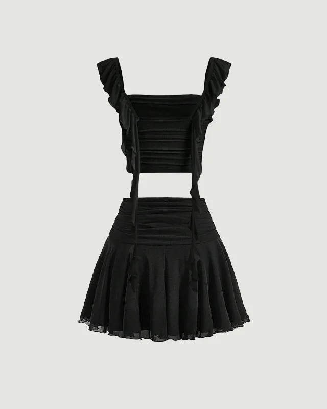 ruffle-crop-top-with-aesthetic-pleated-high-waist-black-mini-skirts