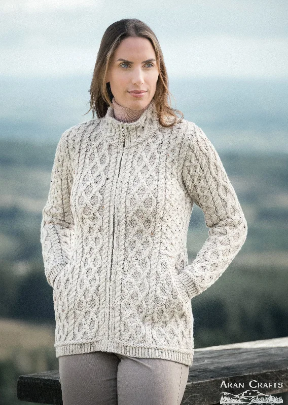 Aran Crafts Plated Zip Cardigan | Oatmeal