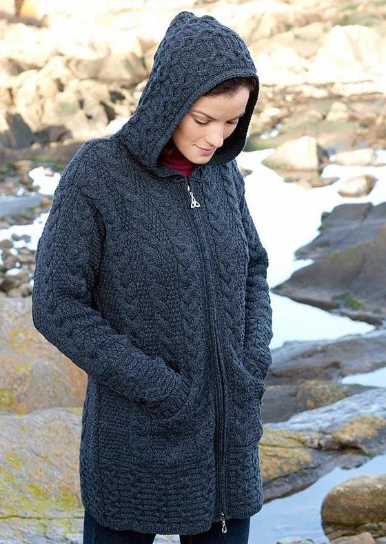 Aran Cardigan With Celtic Knot Zipper | Charcoal