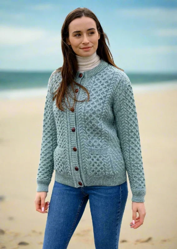 Aran Cable Knit Cardigan | Aqua