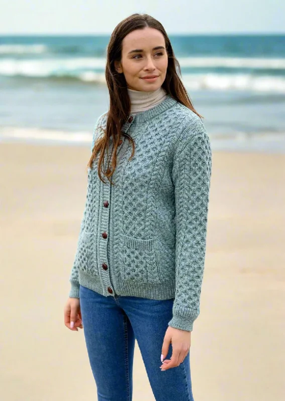 Aran Cable Knit Cardigan | Aqua