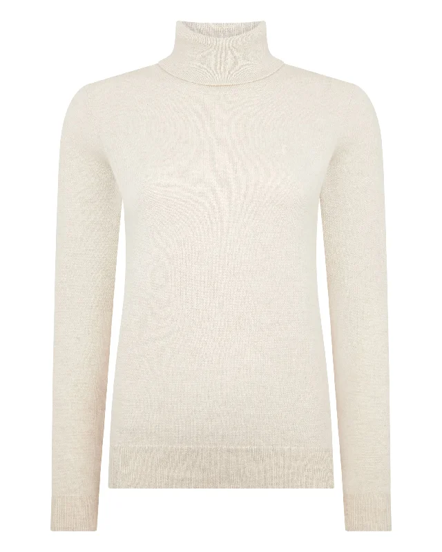 The Jockey Club Women's Turtle Neck Cashmere Sweater Ecru White