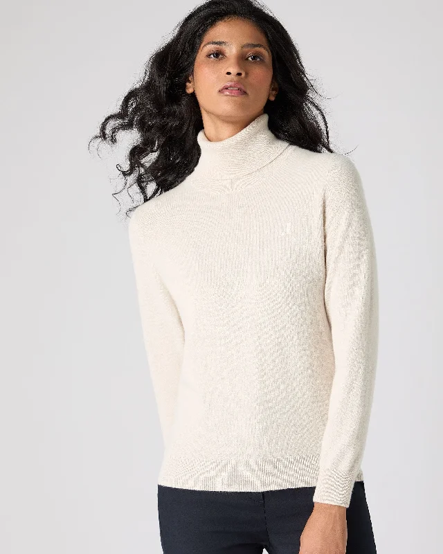 The Jockey Club Women's Turtle Neck Cashmere Sweater Ecru White