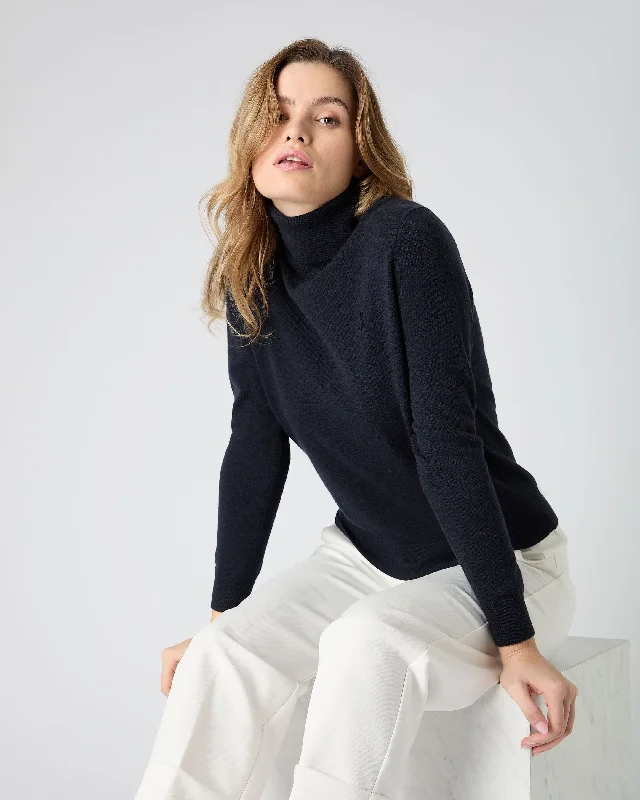 The Jockey Club Women's Turtle Neck Cashmere Sweater Navy Blue