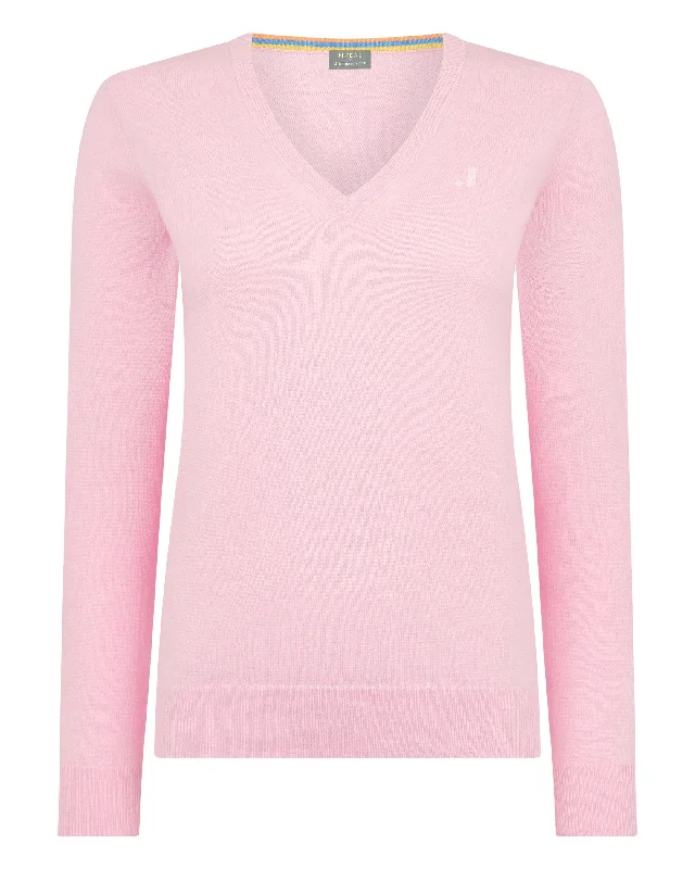 The Jockey Club Women's V Neck Cashmere Sweater Flamingo Pink