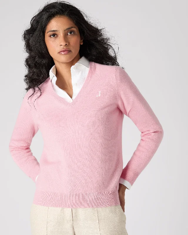 The Jockey Club Women's V Neck Cashmere Sweater Flamingo Pink