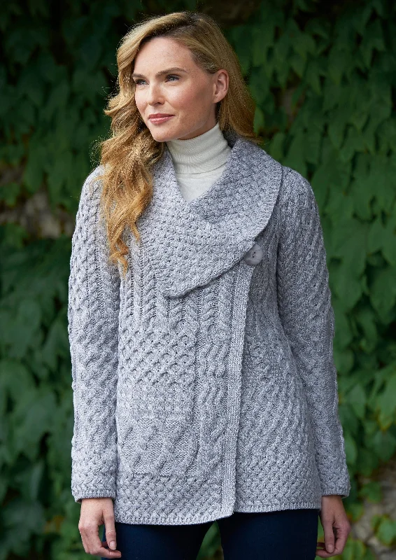 Aran One Button Super Soft Cardigan | Grey