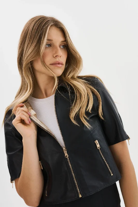 SEVANA | REVERSIBLE LEATHER JACKET - BLACK/GOLD