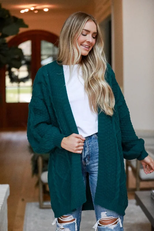 FINAL SALE - Snuggly Touch Hunter Green Cable Knit Cardigan - DOORBUSTER