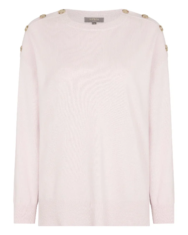 Women's Button Shoulder Cashmere Sweater Quartz Pink