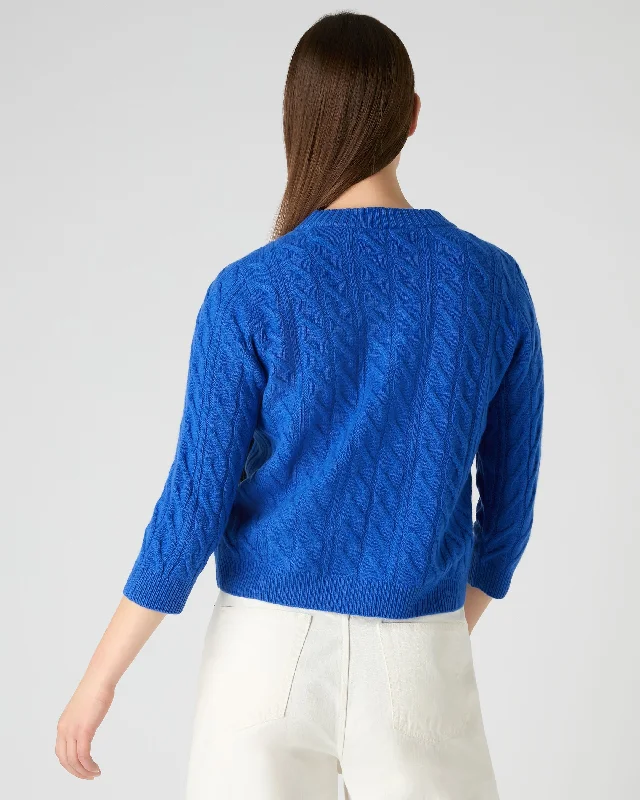 Women's Emilia Cable Round Neck Cashmere Sweater Sonic Blue