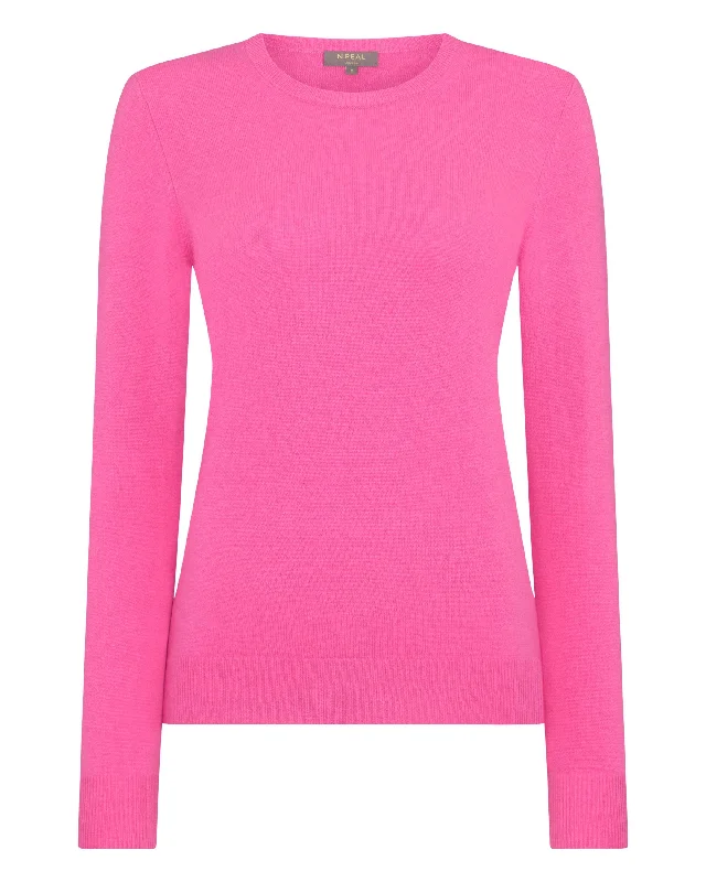 Women's Evie Classic Round Neck Cashmere Sweater Vibrant Pink