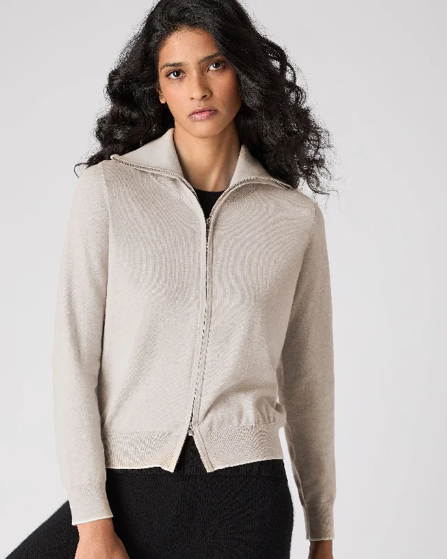 Women's Cotton Cashmere Full Zip Sweater Sandstone Brown