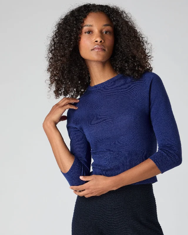 Women's Superfine Cashmere Crop Sweater Indigo Blue