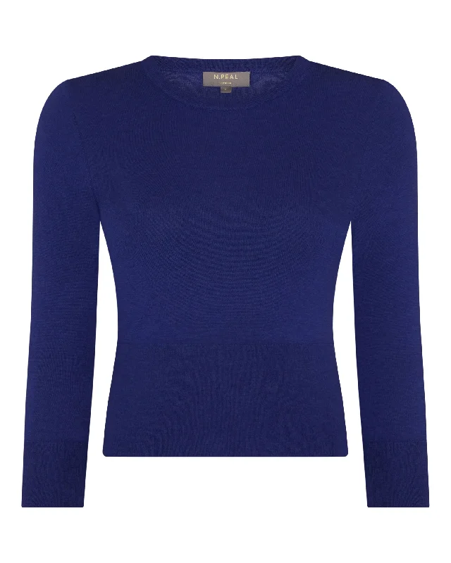 Women's Superfine Cashmere Crop Sweater Indigo Blue