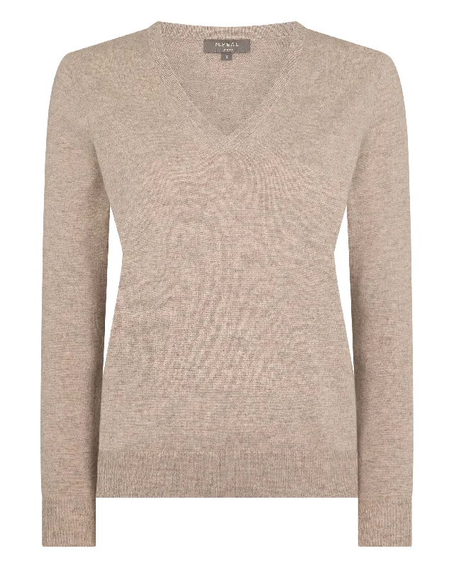 Women's Phoebe V Neck Cashmere Sweater Oatmeal Brown