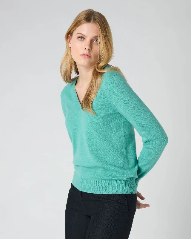 Women's Phoebe V Neck Cashmere Sweater Opal Green