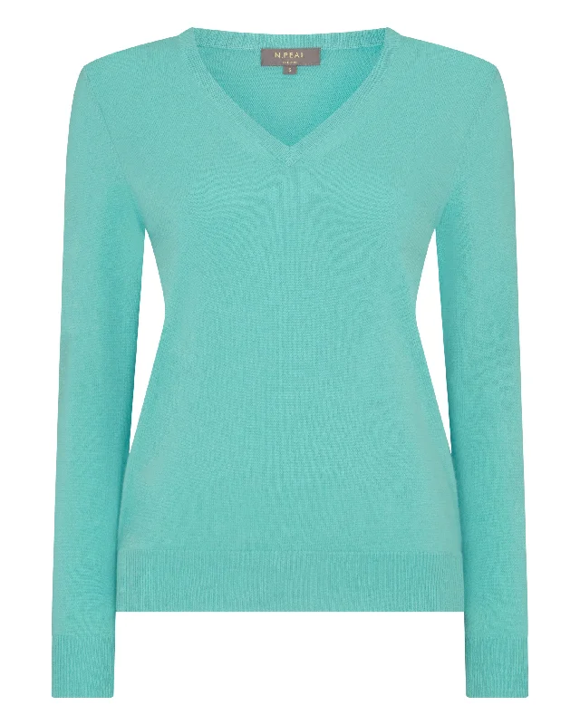 Women's Phoebe V Neck Cashmere Sweater Opal Green