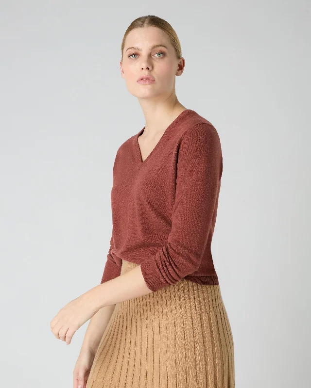 Women's Phoebe V Neck Cashmere Sweater Terracotta Brown