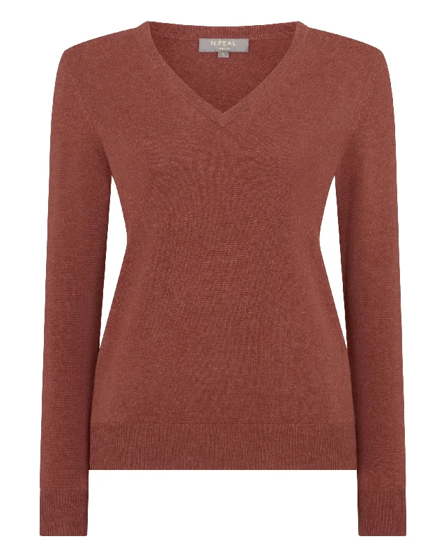 Women's Phoebe V Neck Cashmere Sweater Terracotta Brown