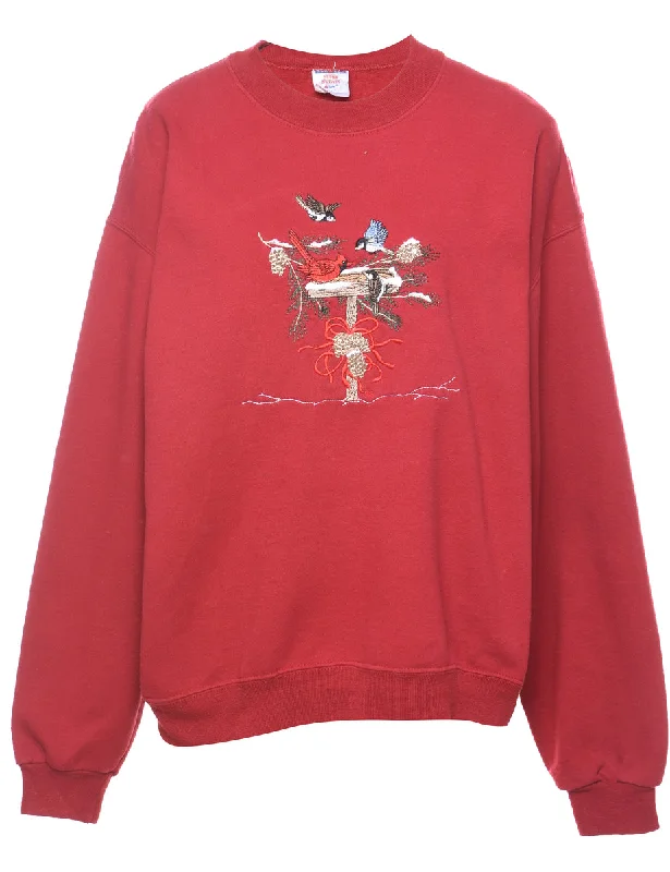 Bird Design 1990s Embroidered Sweatshirt - L