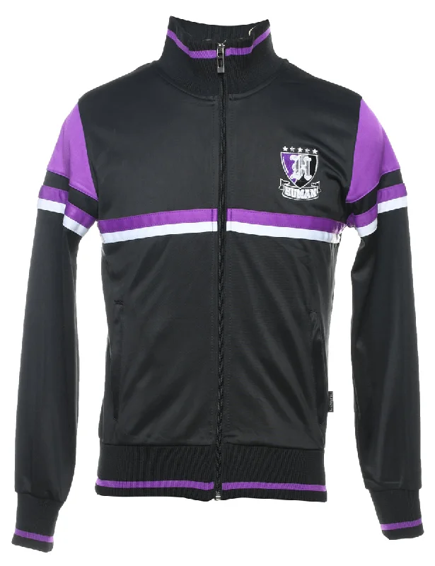 Black & Purple Contrast Two-Tone Track Top - XS