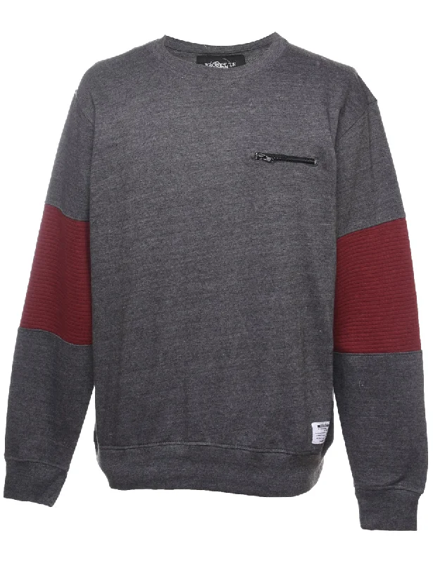 Dark Grey & Maroon Contrast Plain Sweatshirt - L