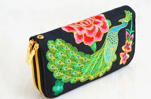 Embroidered Peacock Purse Light Women Wallet +