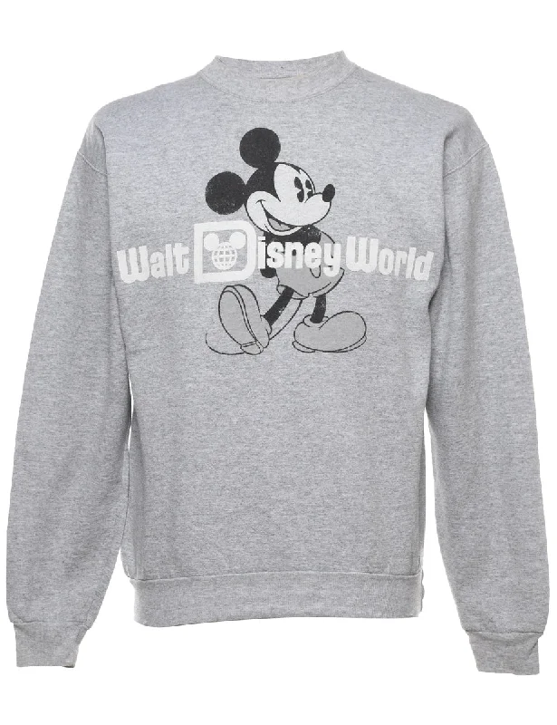 Mickey Mouse Design Light Grey 1990s Cartoon Sweatshirt - S