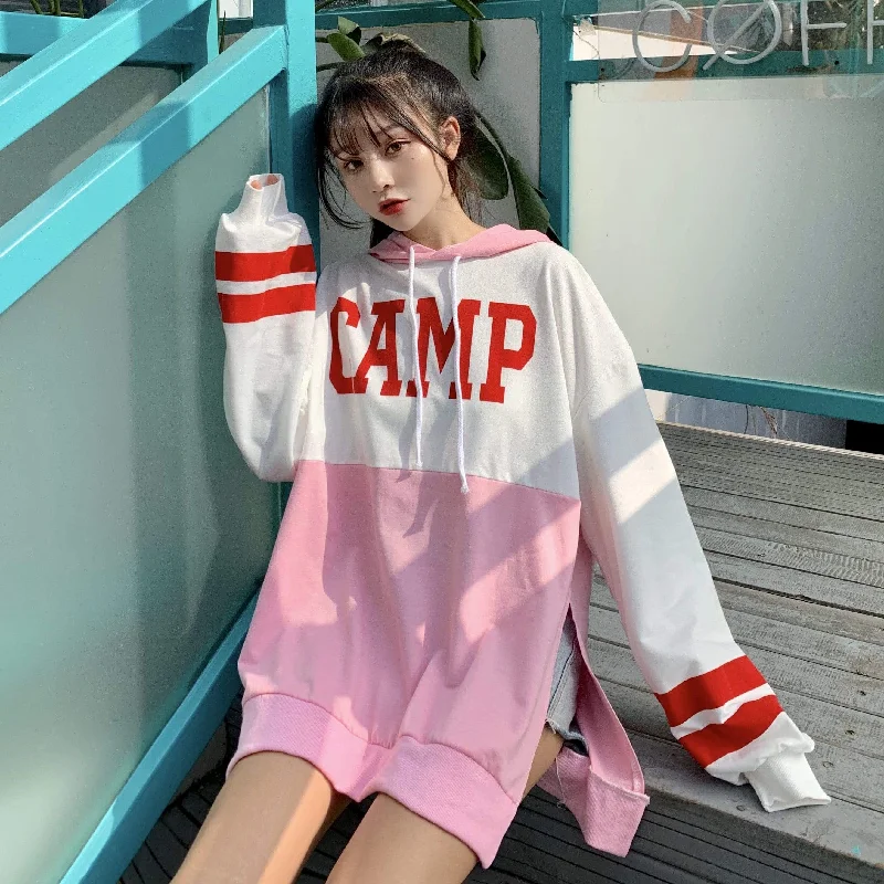 Oversize Contrast Color Printed Hoodies