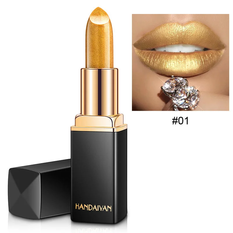 Shiny Metallic Lipstick Pearlescent Color Temperature Change Lipstick Gilt Lipstick +