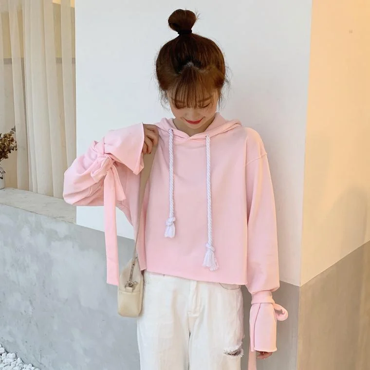 Women's Kawaii Bowknot Loose Short Hoodies