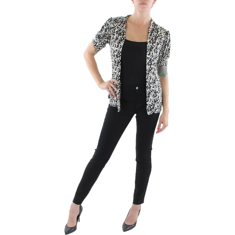 NY Collection Womens Petites Knit Printed Collarless Blazer