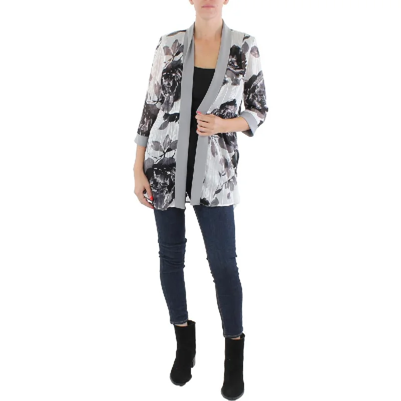 R&M Richards Womens Chiffon Floral Duster Blazer