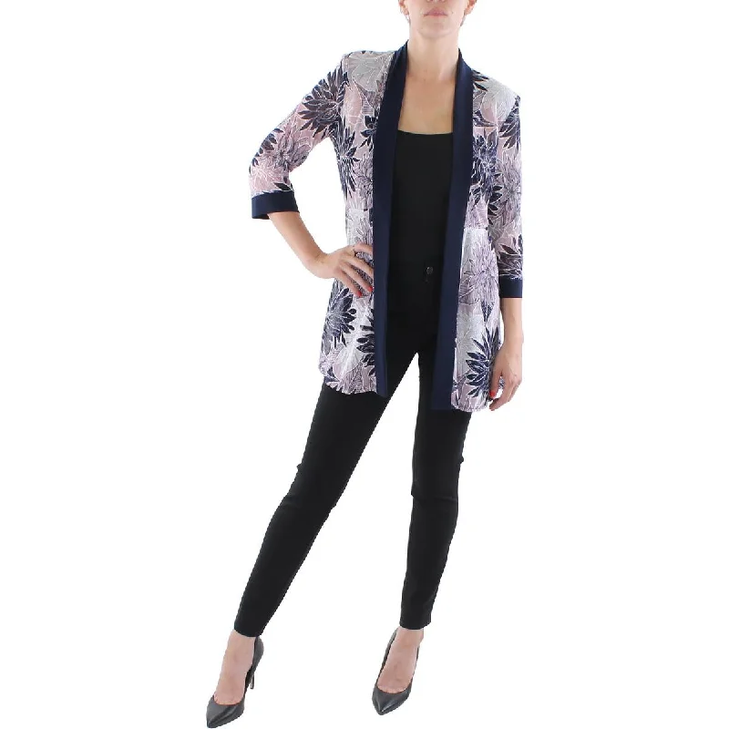 R&M Richards Womens Mesh Printed Duster Blazer