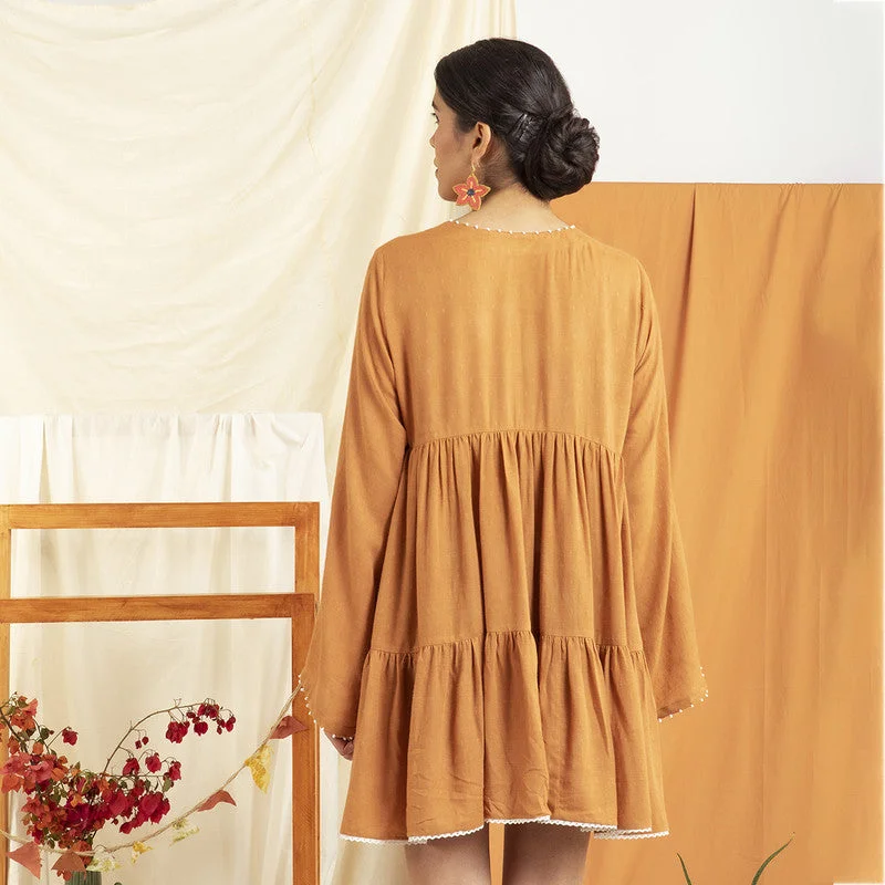 Aloe Fabric Ruffled Dress | Brown