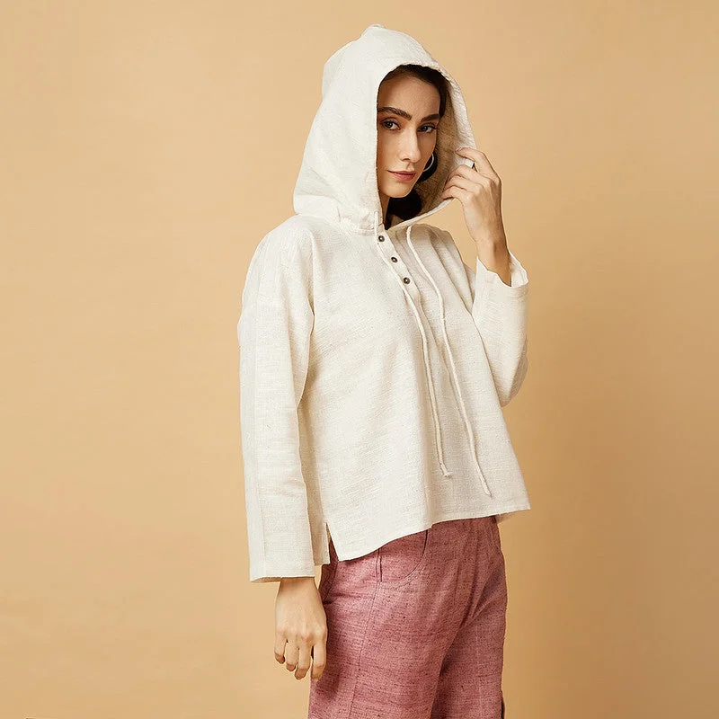 Cotton Silk Hoodie Top | Off White