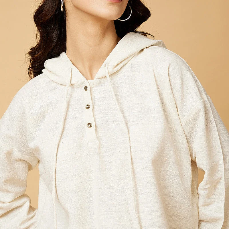 Cotton Silk Hoodie Top | Off White