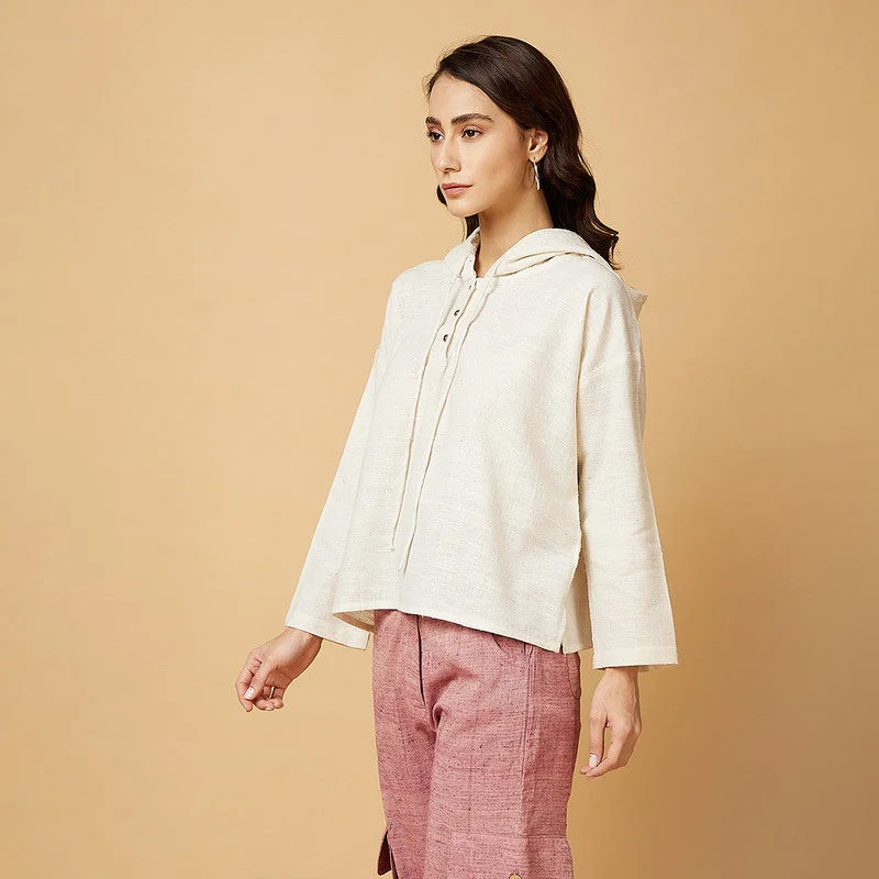 Cotton Silk Hoodie Top | Off White