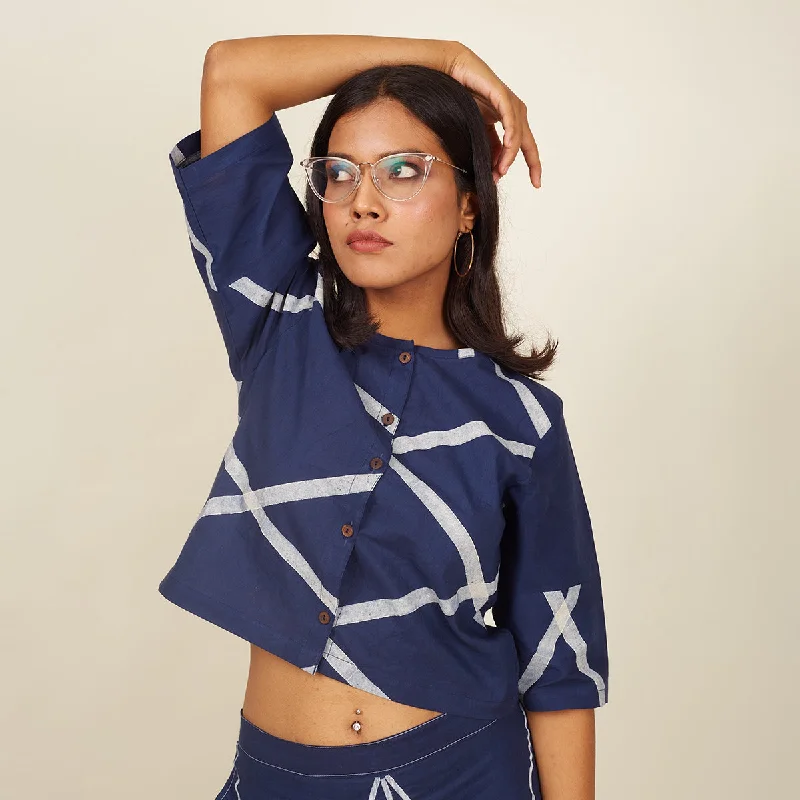 Cotton Crop Top for Women | Abstract Print | Navy