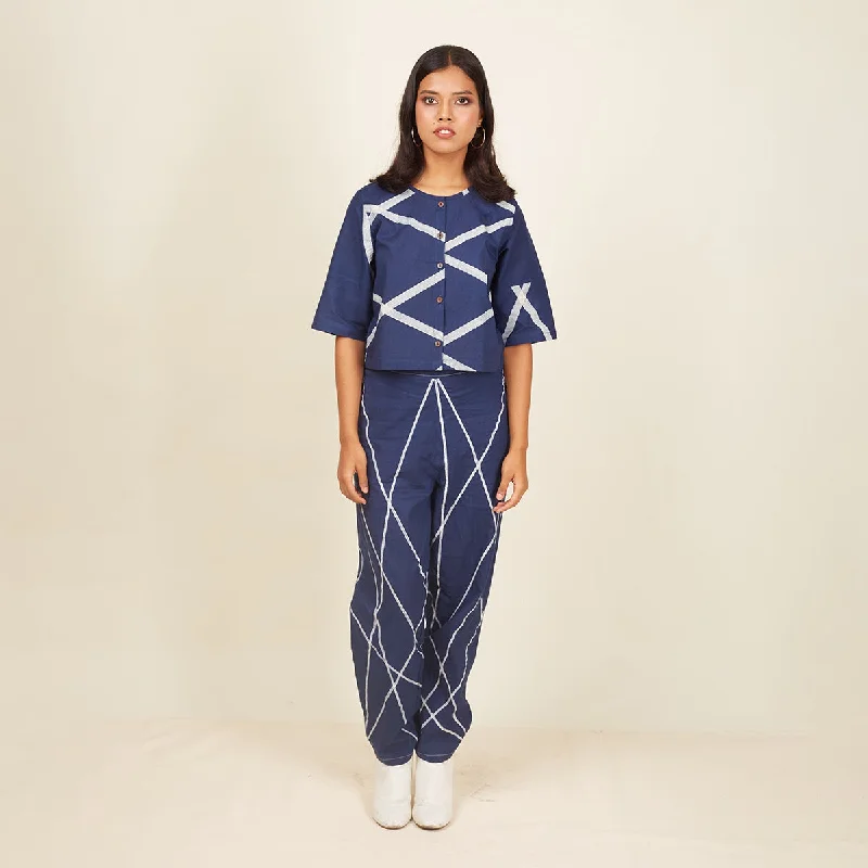 Cotton Crop Top for Women | Abstract Print | Navy