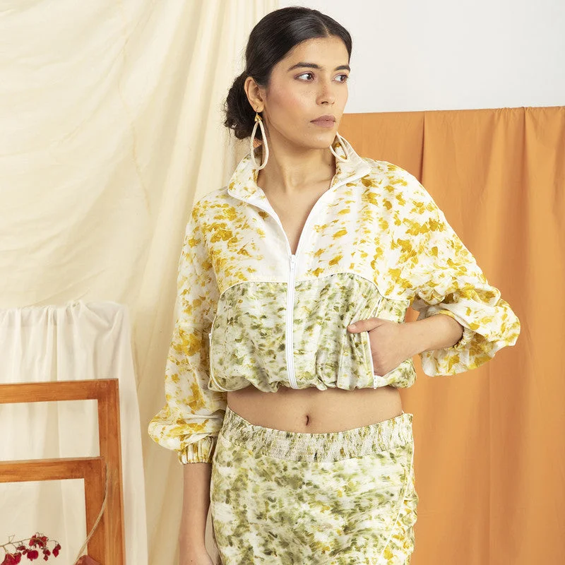 Chanderi Silk Botanical Printed Co-Ord Set | Yellow & White