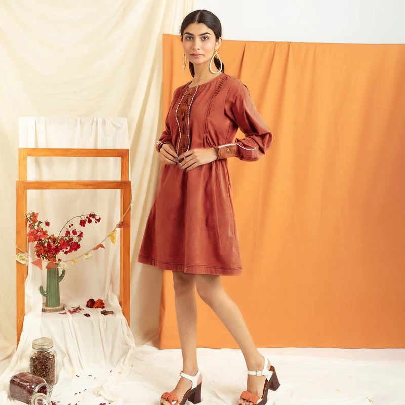 Cotton Knee Length Dress | Red