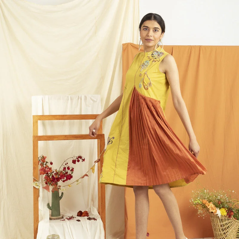 Cotton Knee Length Dress | Yellow