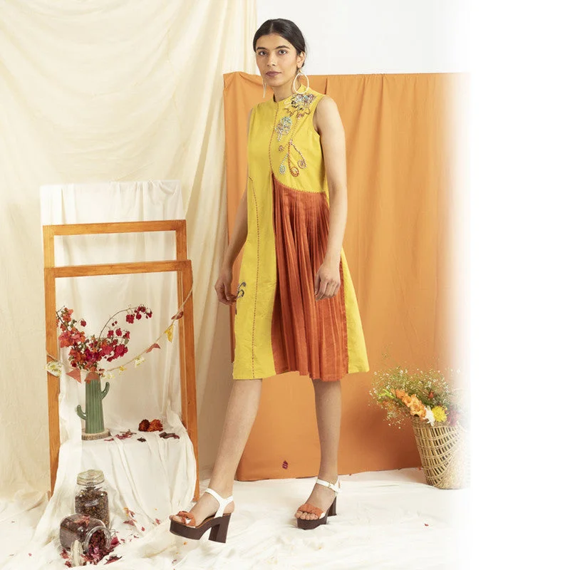 Cotton Knee Length Dress | Yellow