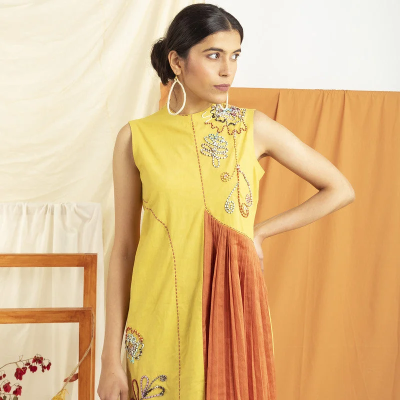 Cotton Knee Length Dress | Yellow