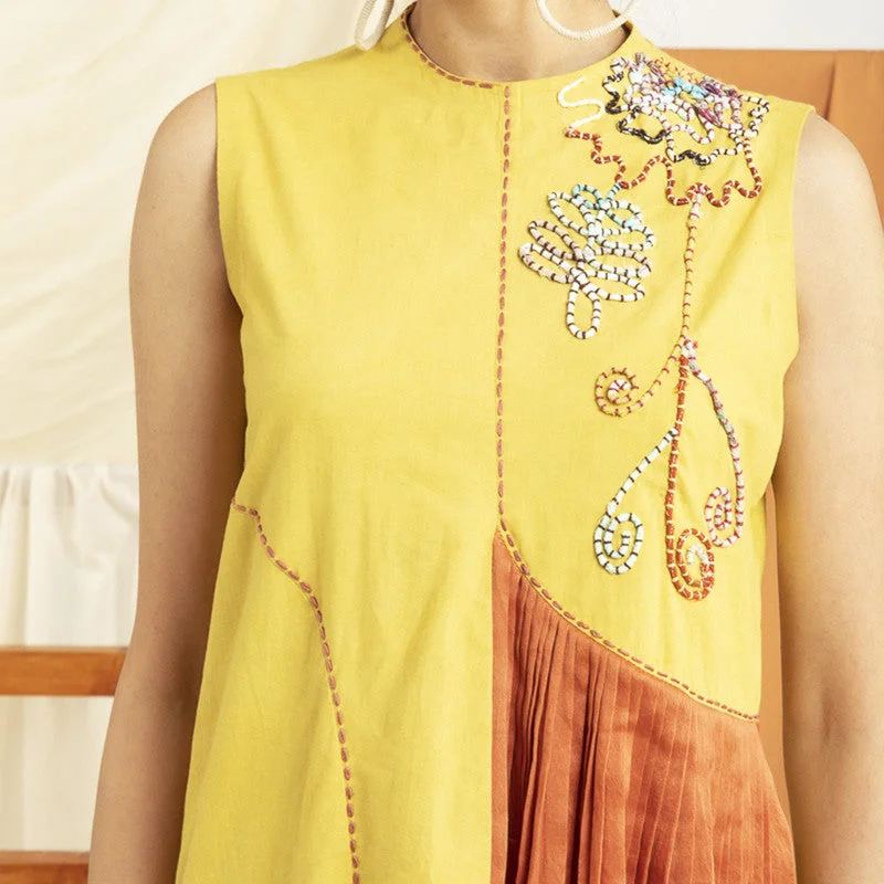 Cotton Knee Length Dress | Yellow